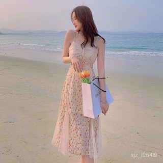Pháp Mới Khai Thác Đầm Nữ Mùa Hè Mới Cổ Tích Eo Váy Hoa Voan Nhẹ Nhàng Đầm Bãi Biển Phù Hợp Với