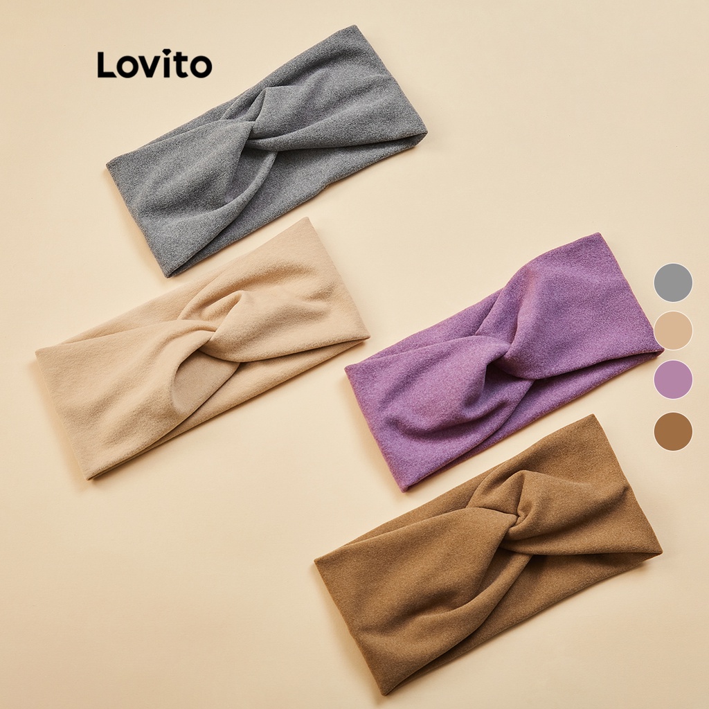 Lovito Băng đô xoắn rộng thông thường L17M375 (Kaki / Nâu / Xám / Tím)