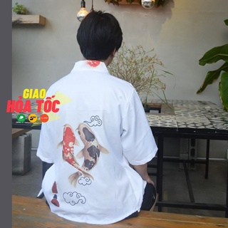 Áo yukata Nhật Bản form rộng Cá Chép Trắng ( CÓ SẴN )