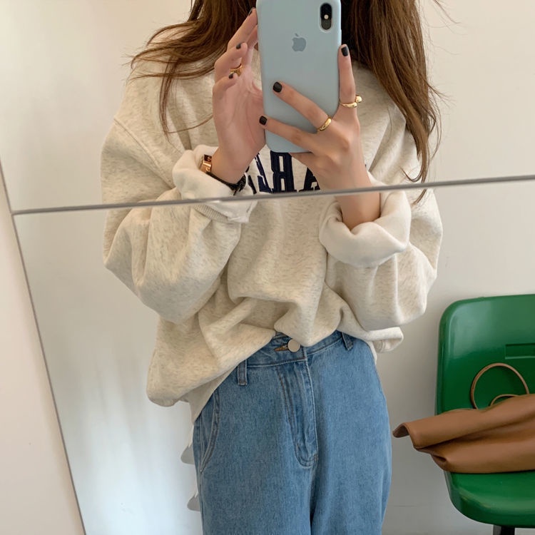 Áo sweater cổ tròn thêu chữ thời trang thu đông cho nữ