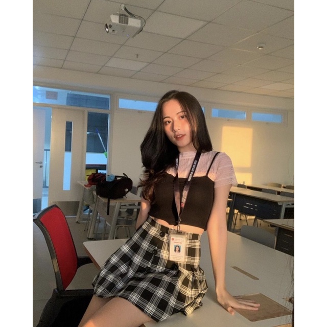 DALLA Chân váy xếp ly tennis phối khuy (CVTN)