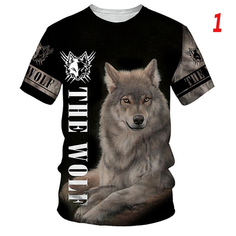 Áo thun thể thao tay ngắn cổ tròn dáng rộng in hình sói thời trang cho nam giới size XXS ~ 6XL