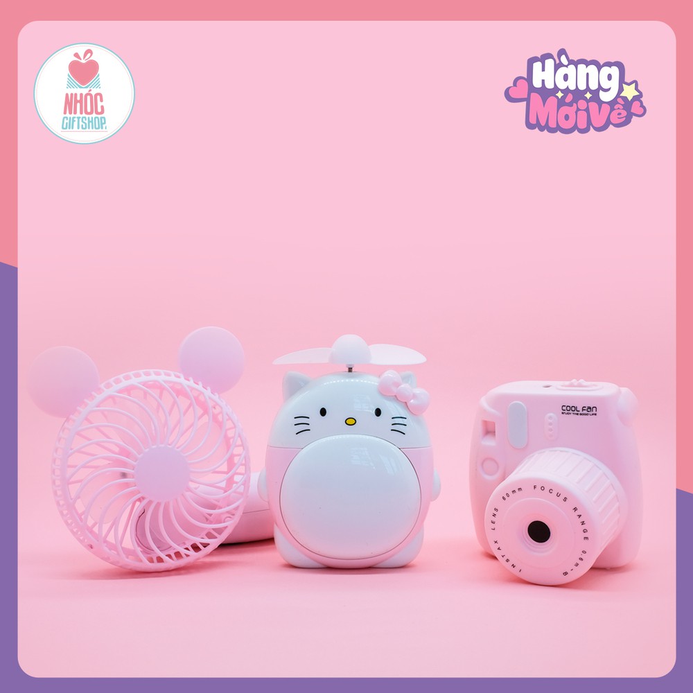 Quạt cầm tay máy chụp hình Hello kitty - Hồng