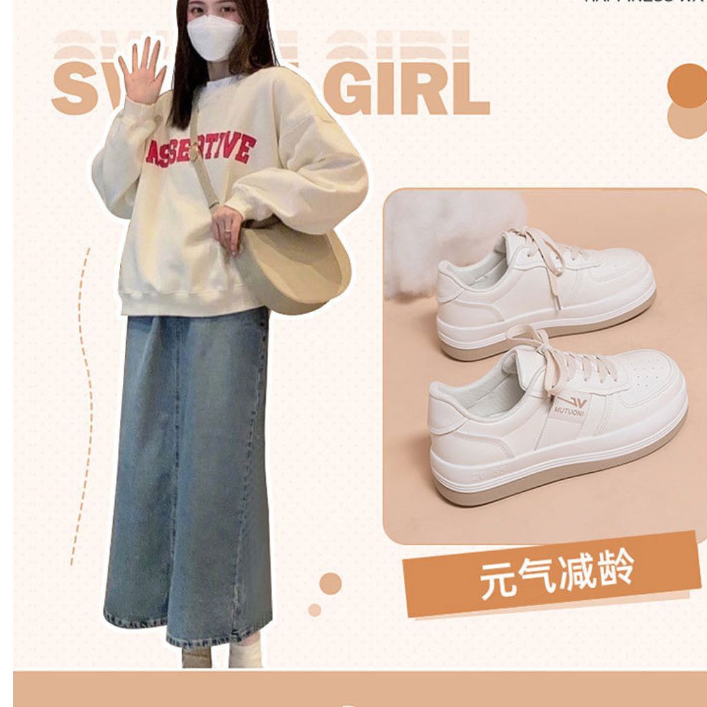 Giày thể thao nữ trắng đầu to dễ thương hàng loại 1 đi học đi chơi phong cách Hàn Quốc đế độn 4cm, Giày nữ BUXINO4