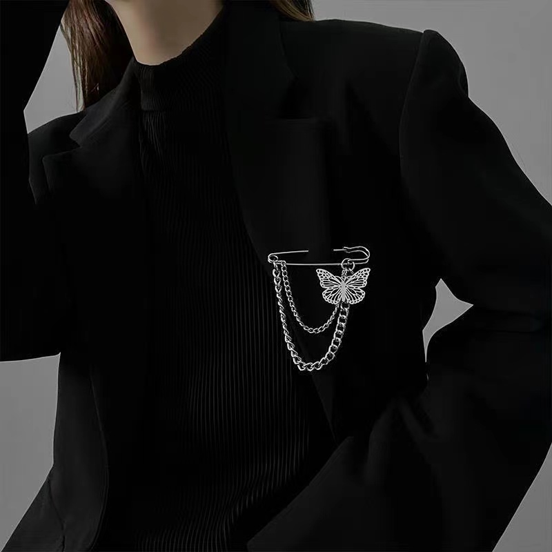 iF YOU Trâm cài áo   dạng dây xích kiểu bướm màu bạc thời trang thanh lịch cho nữ