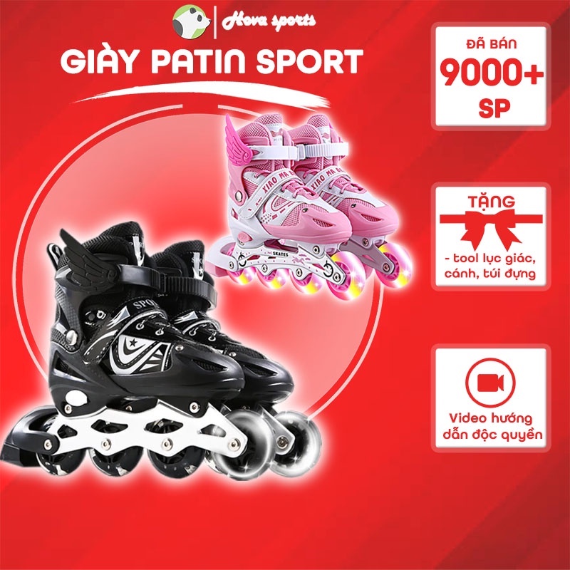 Giày patin trượt Sport dành cho trẻ em người lớn có thể điều chỉnh to nhỏ batin batanh tặng cánh