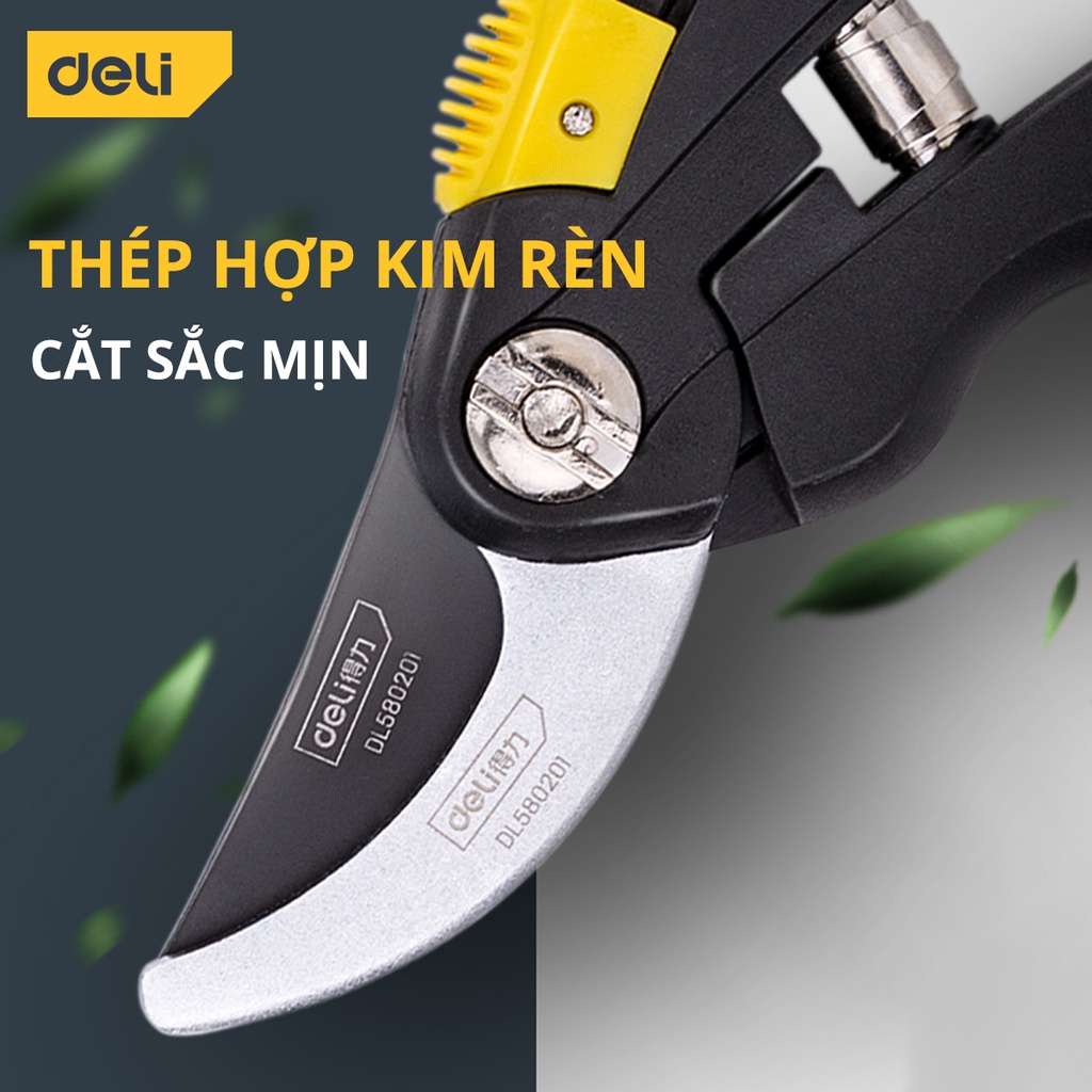 Kéo Cắt Tỉa Cành Cây Deli Chính Hãng 8inch - Lưỡi Thép Sắc Bén, Siêu Bền, Tay Cầm Đệm Cao Su An Toàn, Chắc Chắn DL580201