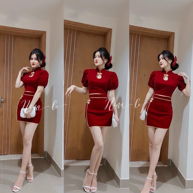 SET ÁO NHUNG CỔ TÀU KÈM CHÂN VÁY (KÈM VIDEO HÌNH THẬT)