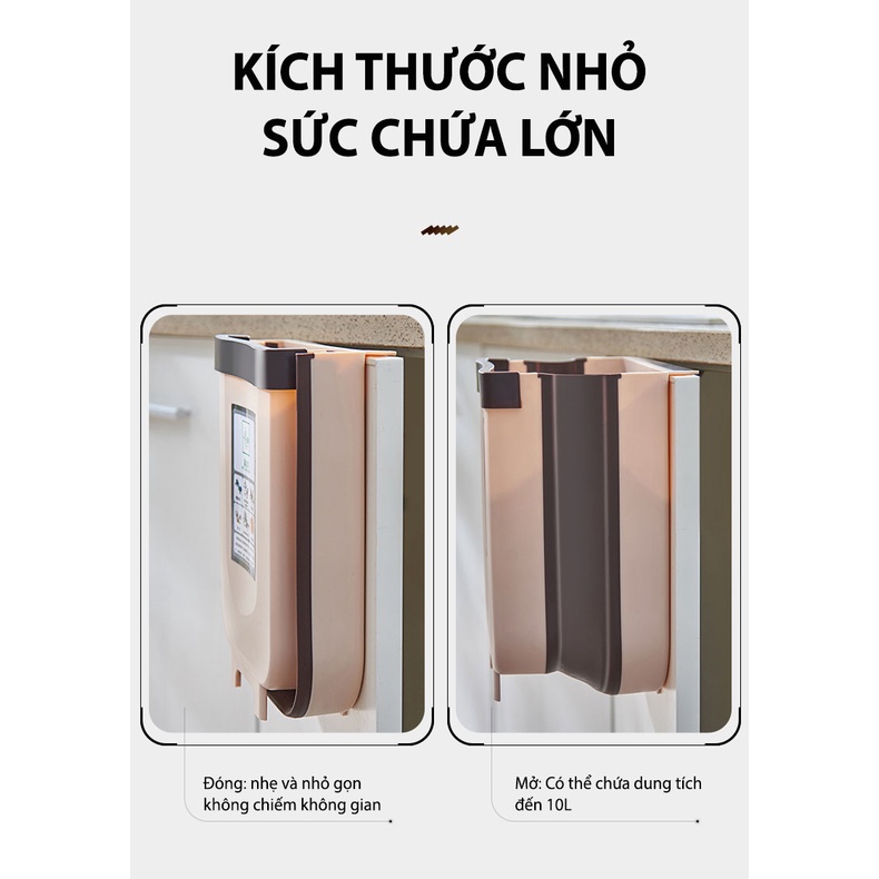 Thùng rác gấp gọn thông minh, thùng rác treo cánh tủ có thanh gạt tiện lợi (Màu nâu)
