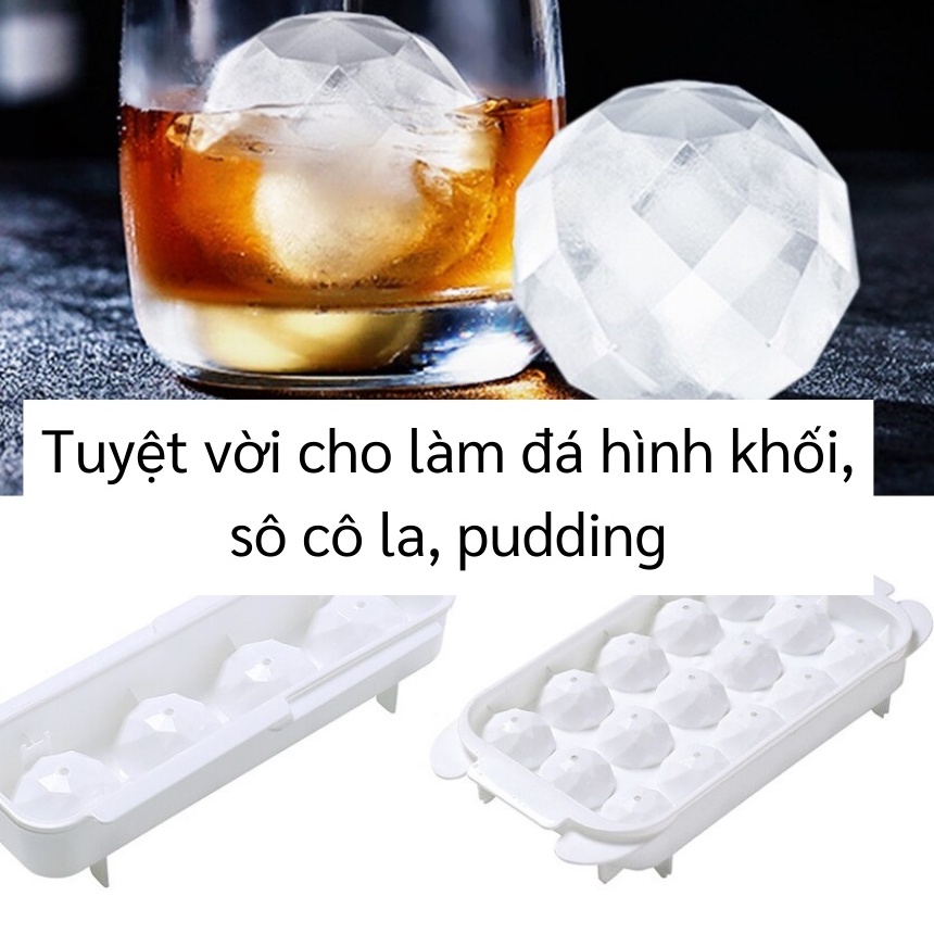 Khay Đá Tròn - Vỉ 4 Ô Làm Đá Bi, Viên, Pudding, Thạch Loại To, Có Nắp Tiện Lợi