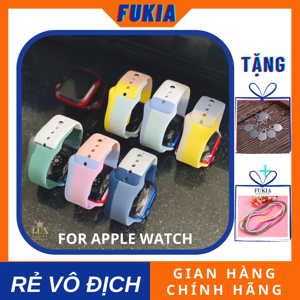 Dây Sport silicon phối màu dành cho Apple Watch đồng hồ thông minh Series 1/2/3/4/5/6/7/SE size 38/40/41/42/44/45mm