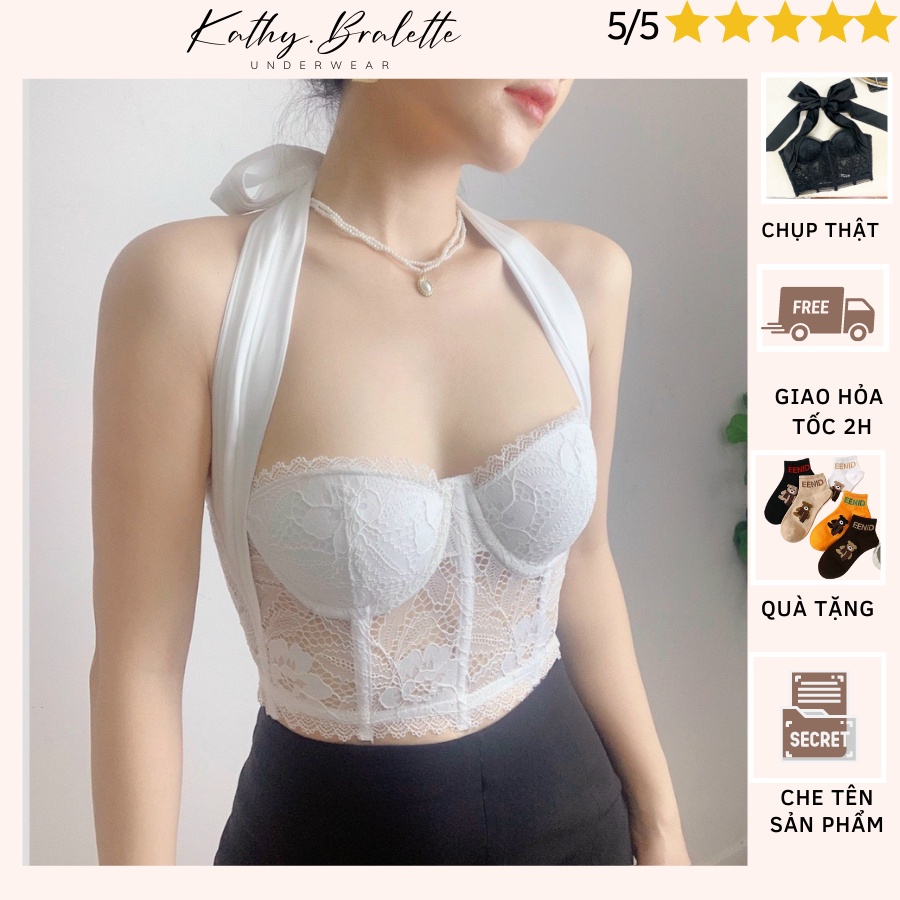 Áo Bra Ren Kiểu Corset Bralette Cột Nơ Dây Lụa Mặc Được Nhiều Kiểu Cao Cấp Hàng Thiết Kế croptop Dự Tệc