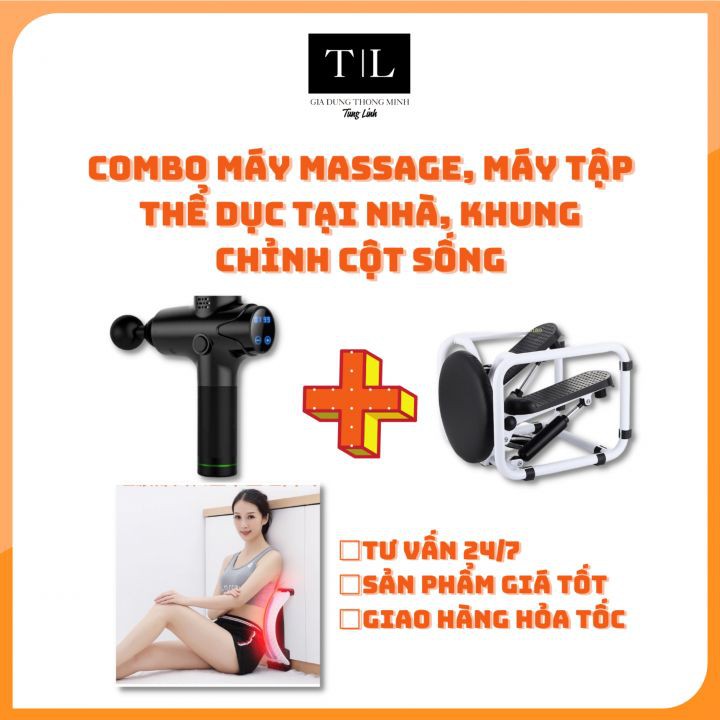 (Combo 3 sản phẩm)Máy Massage cầm tay, máy tập thể dục tại nhà và khung chỉnh cột sống tăng tuần hoàn máu, giảm đau nhức