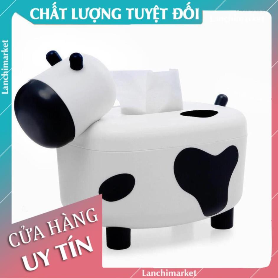 [Hàng Loại 1] Hộp giấy kiêm lọ tăm đẹp hình bò sữa dễ thương 2in1  - Lanchimarket