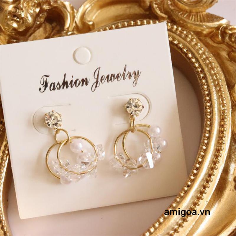✨✨Bông tai với mặt dây đính ngọc trai pha lê nhân tạo thiết kế hình học hợp thời trang làm quà tặng cho nữ trong đám cưới
