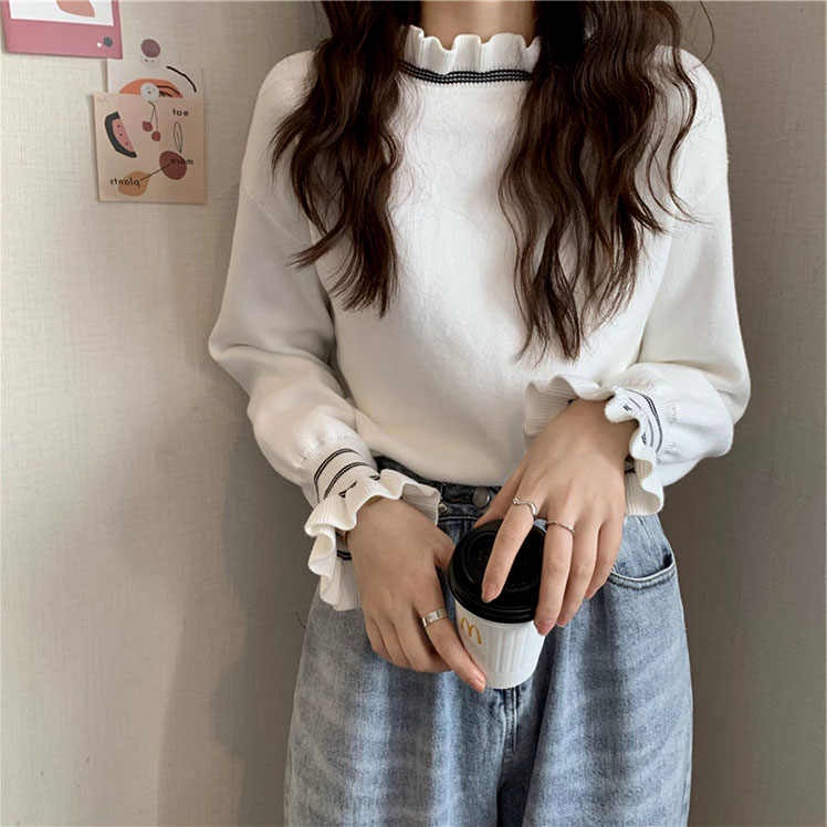 Áo len ZHELIHANGFEI tay dài cổ lọ phong cách phương Tây thời trang cho nữ