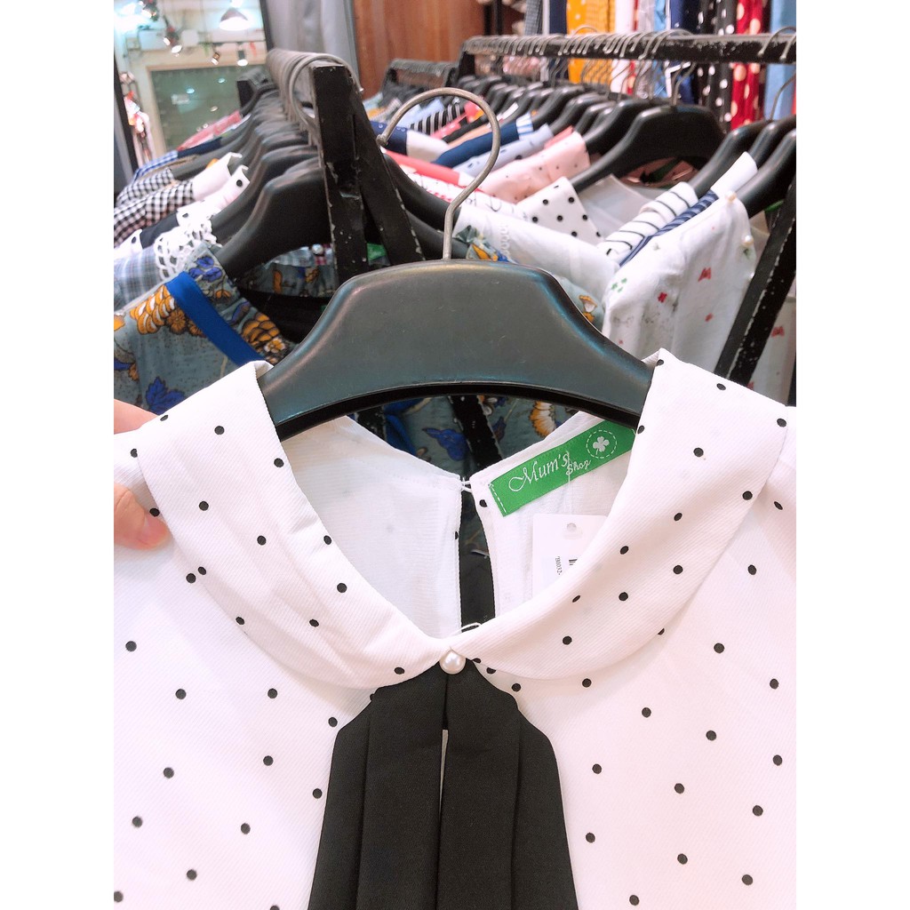 ĐẦM BẦU CÔNG SỞ MUM'S SHOP bi nhí cổ sen nơ đen cộc tay mùa hè