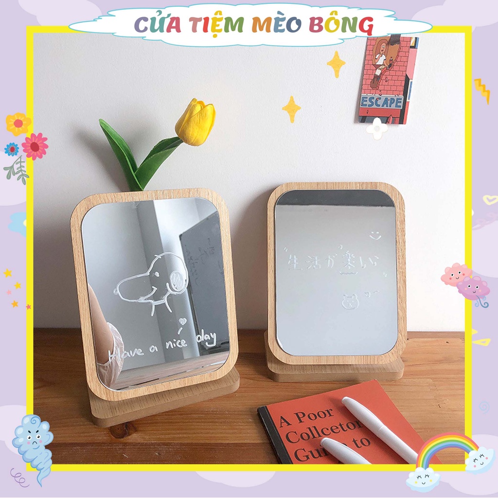 Gương Để Bàn Trang Điểm chất liệu gỗ cao cấp phong cách Hàn Quốc.