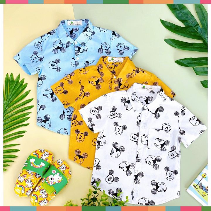 Áo sơ mi bé trai SUNKIDS1, áo sơ mi cho bé trai chất vải thô mềm mát, size 1-5 tuổi