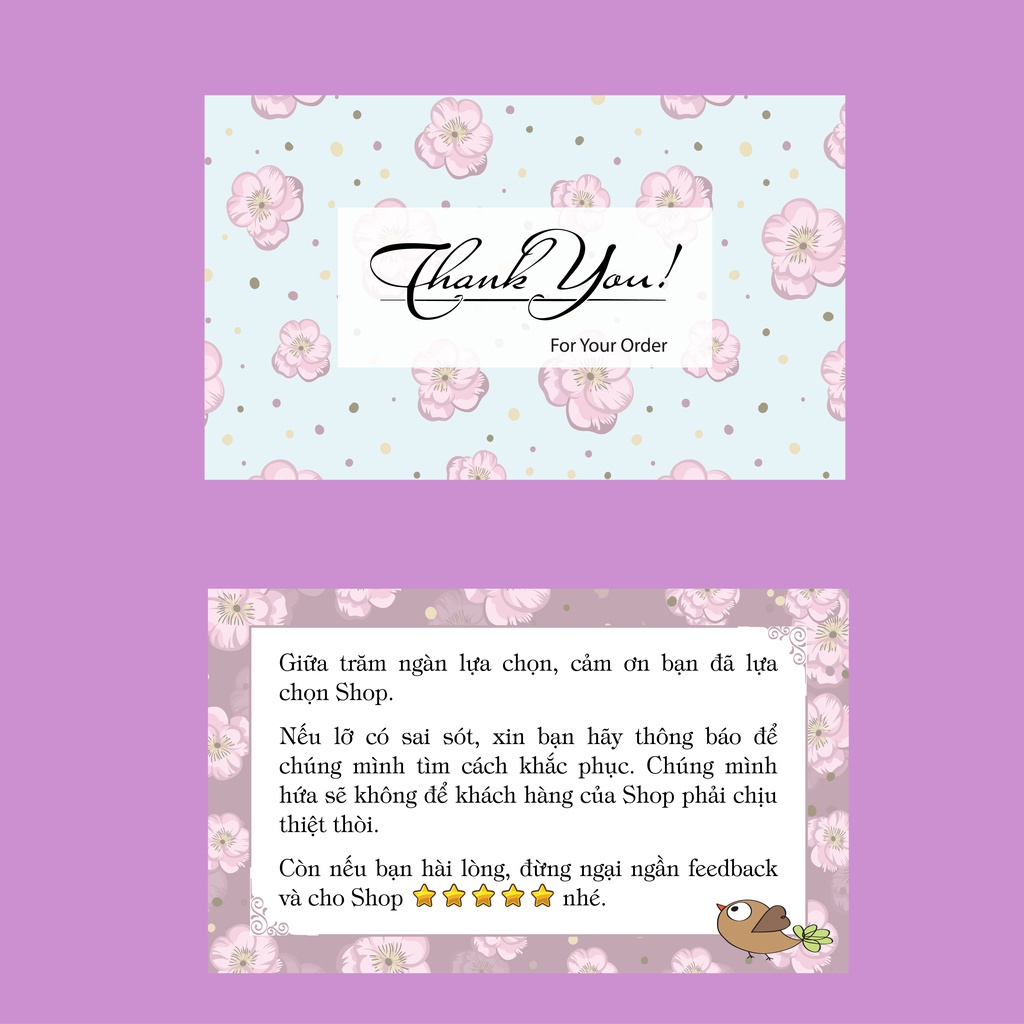 Thiệp cảm ơn Thank you card nhận in thiệp theo yêu cầu dành cho các cửa hàng, nhiều mẫu siêu cute (95-100card 1 set)