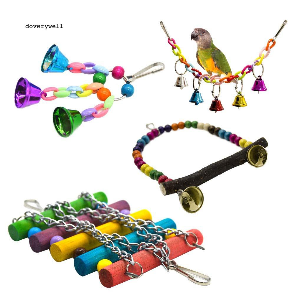 Set 4 đồ chơi treo thiết kế nhiều màu bắt mắt sống động cho chim vẹt