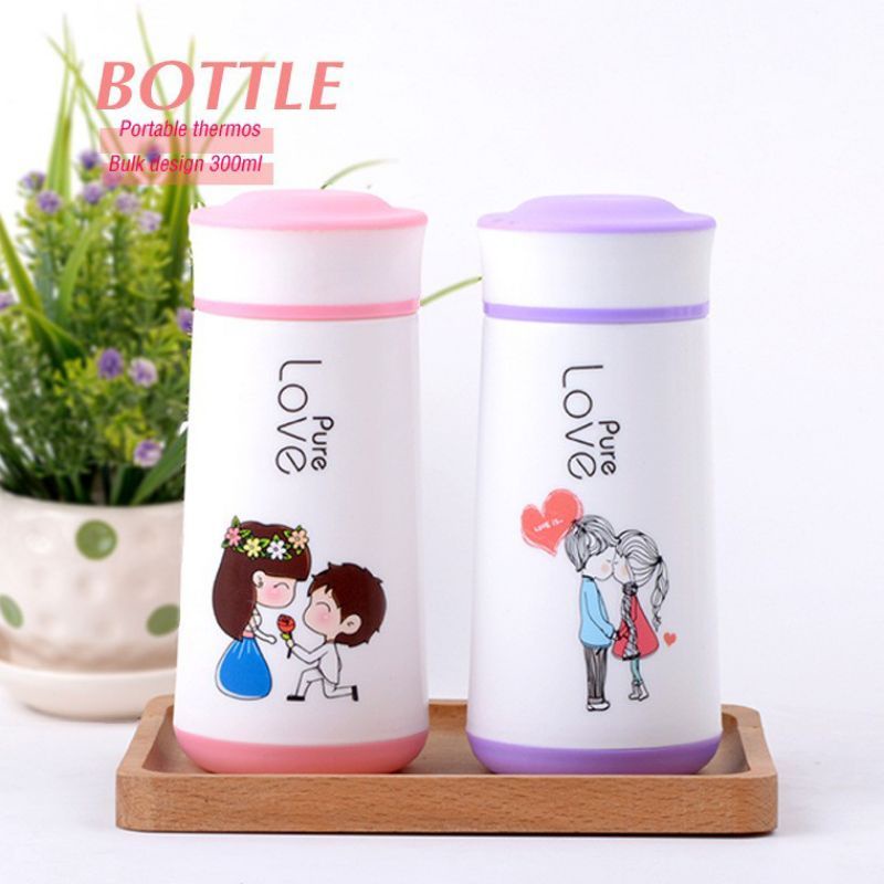 Bình giữ nhiệt, bình nước cute có ống hút, kèm ticker xinh xắn, có quai xách, kèm quà tặng 1bình lỏi thủy tinh
