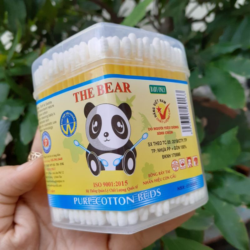 Hộp tăm bông trái tim trẻ em The Bear (240 que)