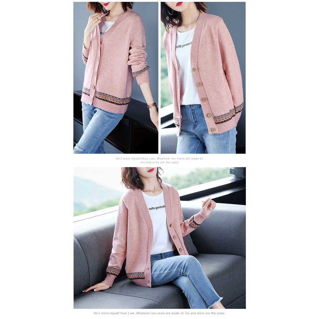 Áo khoác len viền thổ cẩm Áo khoác len nữ cardigan