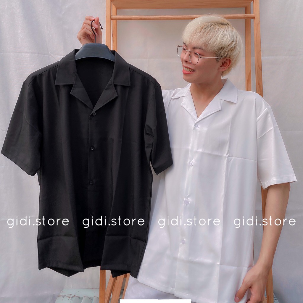 Áo sơ mi cổ VEST tay lỡ Nam Nữ Unisex  vải lụa form rộng không nhăn