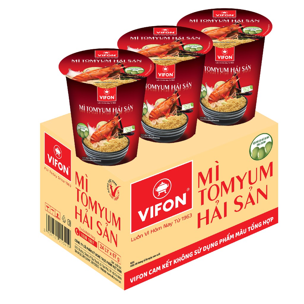 Thùng 24 Ly Mì Topping Tomyum Hải Sản VIFON 67g/Ly