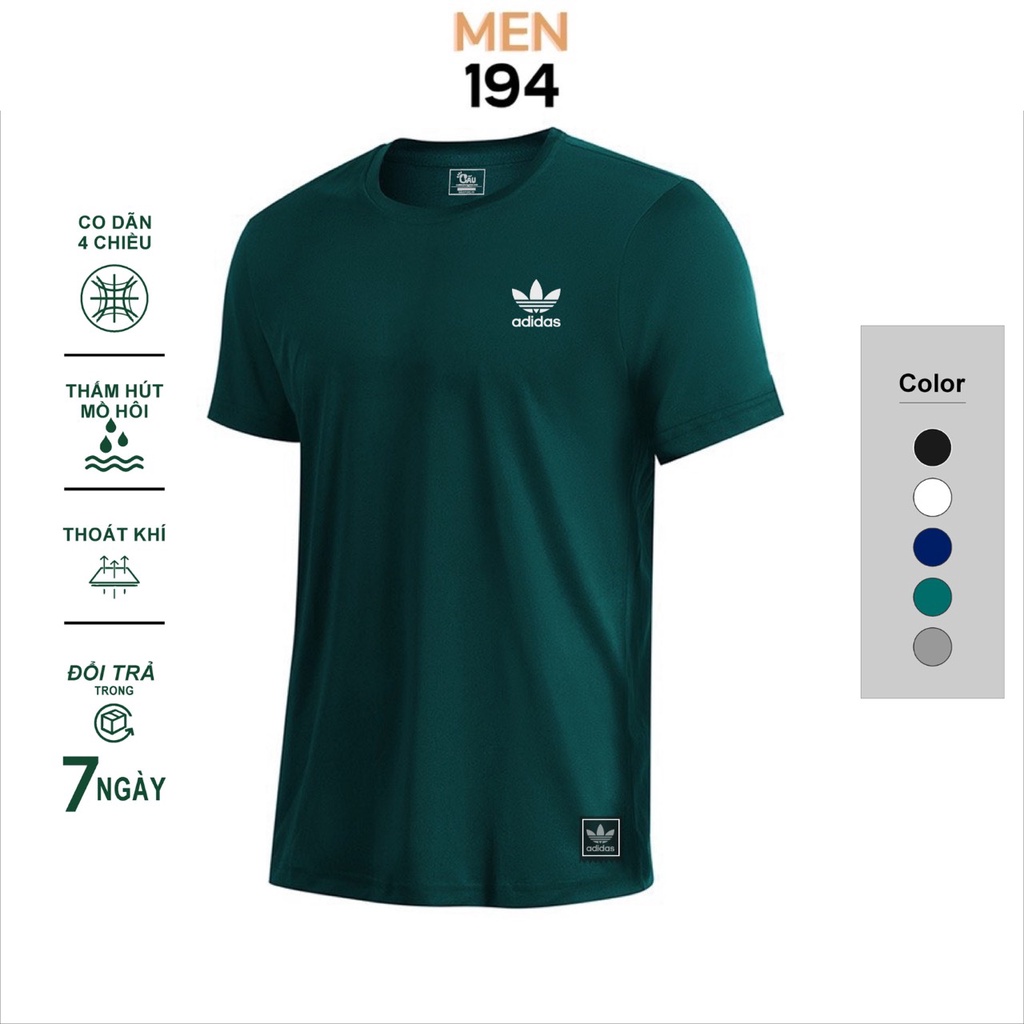 Áo thun nam Gấu 194 vải thun Lạnh co dãn 4 chiều, phong cách thể thao - gym - bóng đá, from slim fit - Adi