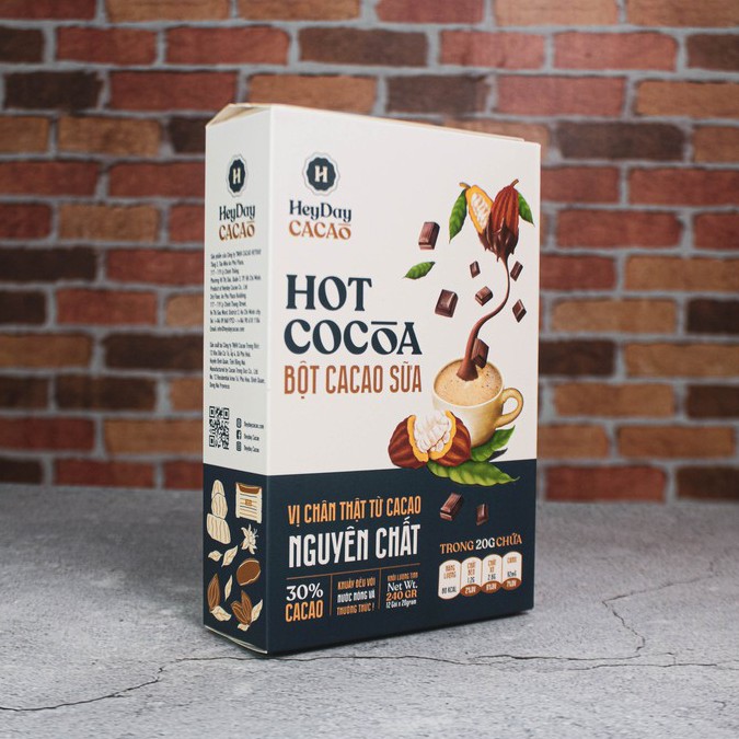 Bột Cacao Sữa Heyday - Đậm Vị Chân Thật Từ Cacao Nguyên Chất - Hộp Giấy 12 Gói x 20g