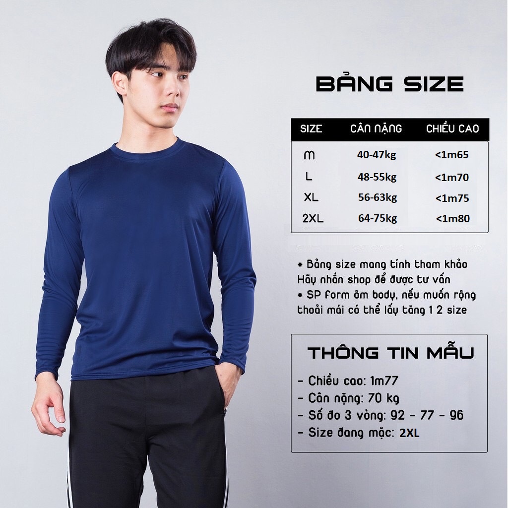 Áo giữ nhiệt nam dài tay thể thao cổ tròn cao cấp áo thun co giãn