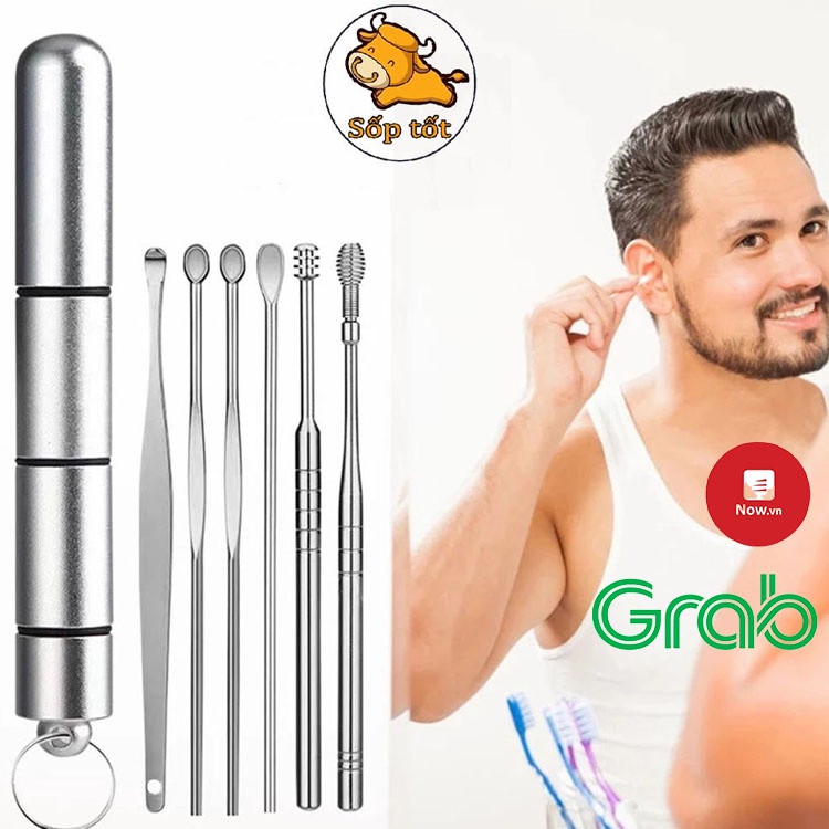 Bộ lấy ráy rái tai cao cấp có hộp gồm 6 phụ kiện vệ sinh tai GD100