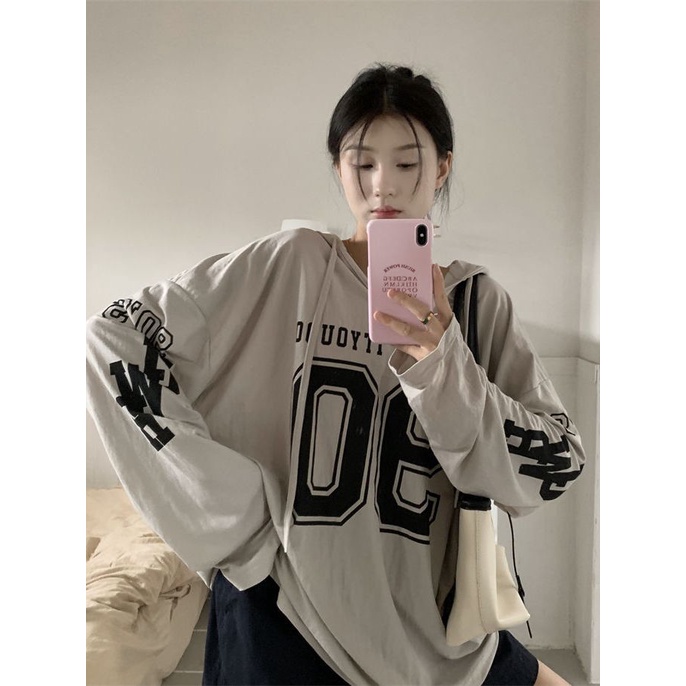 Jiashucheng Áo Hoodie Tay Dài In Chữ Phong Cách Hàn Quốc Dành Cho Nữ