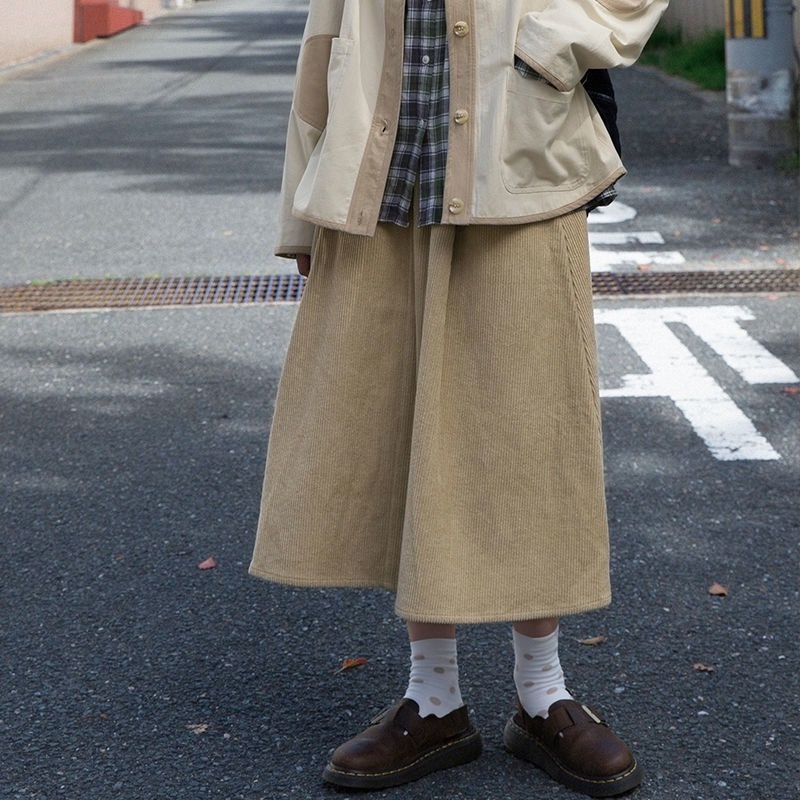 Chân Váy Chữ A Lưng Cao Họa Tiết Sọc Caro Phong Cách Retro Thời Trang Thu Đông Cho Nữ