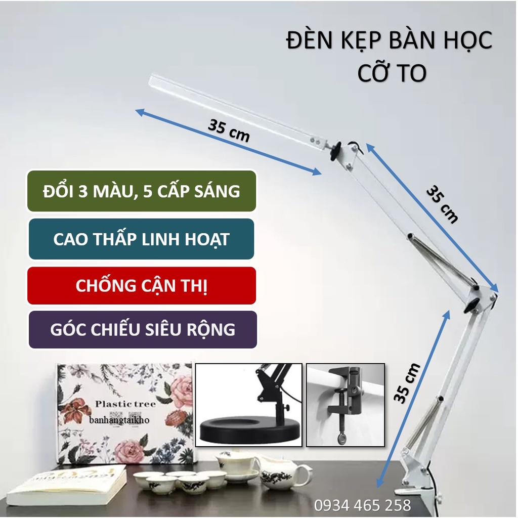 Đèn kẹp bàn học chống cận PIXAR 10W đổi 3 màu, 5 cấp sáng, đa năng nhiều tính năng, thiết kế hiện đại