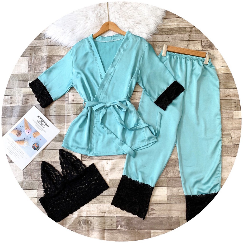 Đồ ngủ kèm áo khoác, áo bra ren trong lụa satin cao cấp | BigBuy360 - bigbuy360.vn