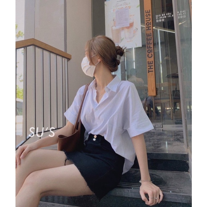 [Ảnh thật/Video]Áo sơ mi kẻ basic thiết kế xẻ vạt cài cúc phía sau Áo sơ mi Hàn Quốc | BigBuy360 - bigbuy360.vn