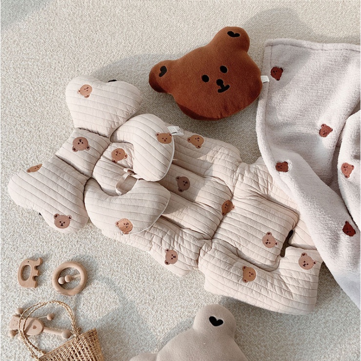 Đệm lót xe đẩy em bé bằng cotton thoáng khí thêu họa tiết đáng yêu