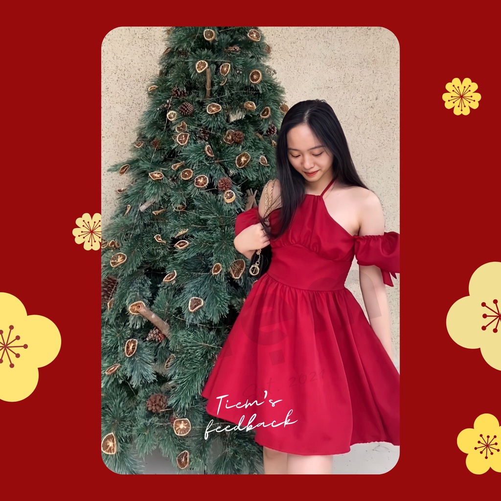 [Best-seller] Đầm cổ yếm tay phồng dáng xoè hai màu Trắng và Đỏ đô - Rubies Dress - Tiệm Official | BigBuy360 - bigbuy360.vn