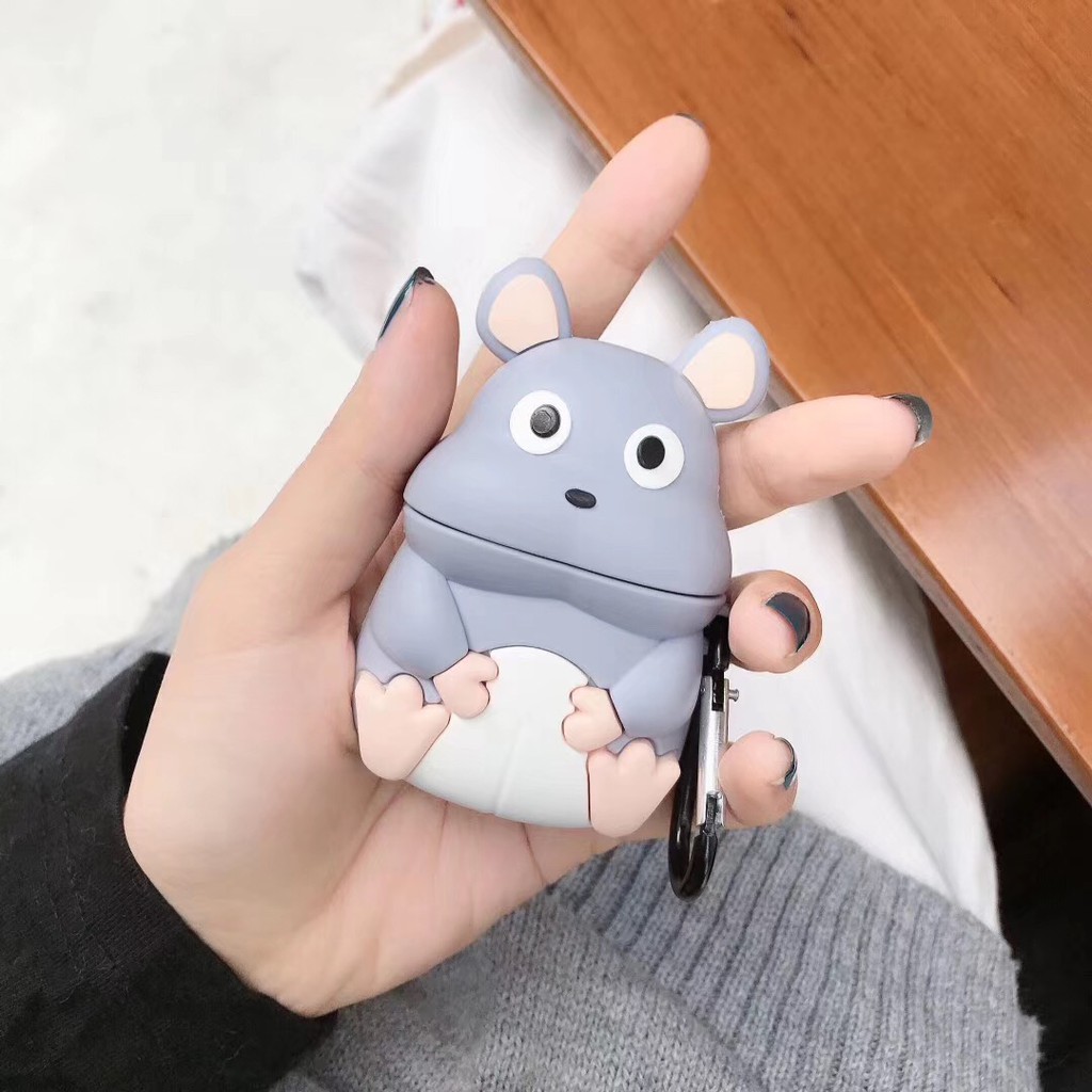 Funny 3d Gray Mouse Casing AirPods Pro Case Silicone With Keychain Casing AirPods Case For AirPods 3 AirPod 1 2 Cover