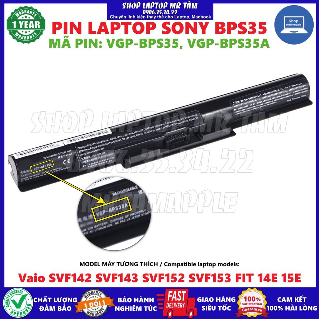 (BATTERY) PIN LAPTOP SONY BPS35 - 4 CELL - Vaio VGP-BPS35 VGP-BPS35A SVF142 SVF152 FIT 14 15, 14E, 15E