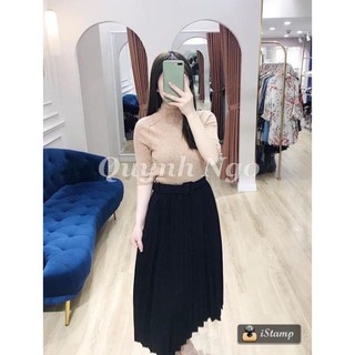 Chân váy midi xếp ly kèm belt
