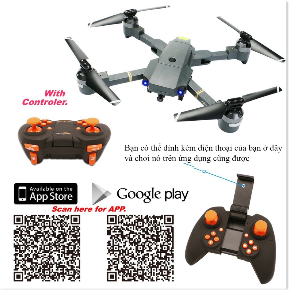 Flycam Mini XT-1 ✔chính hãng✔️ Kết nối Wifi 2.4 GHz quay phim, chụp ảnh Full HD 720P, Chống rung. | BigBuy360 - bigbuy360.vn