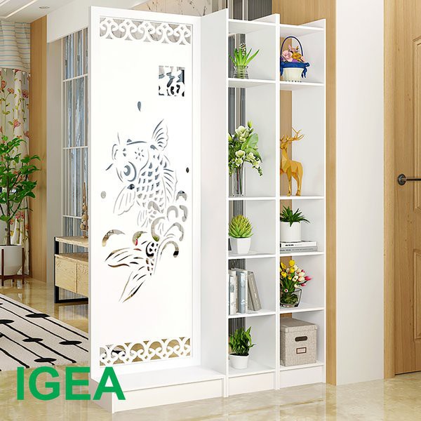 Vách ngăn phòng khách, phòng spa bình phong mẫu cá chép hóa rồng liền 2 kệ- IG494