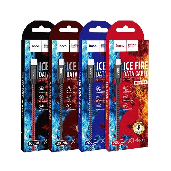 Cáp Sạc Nhanh Micro USB Hoco X14 MAX Dây Dù 1m 2m Dòng Lửa Băng Cho Android Siêu Bền Chống Đứt