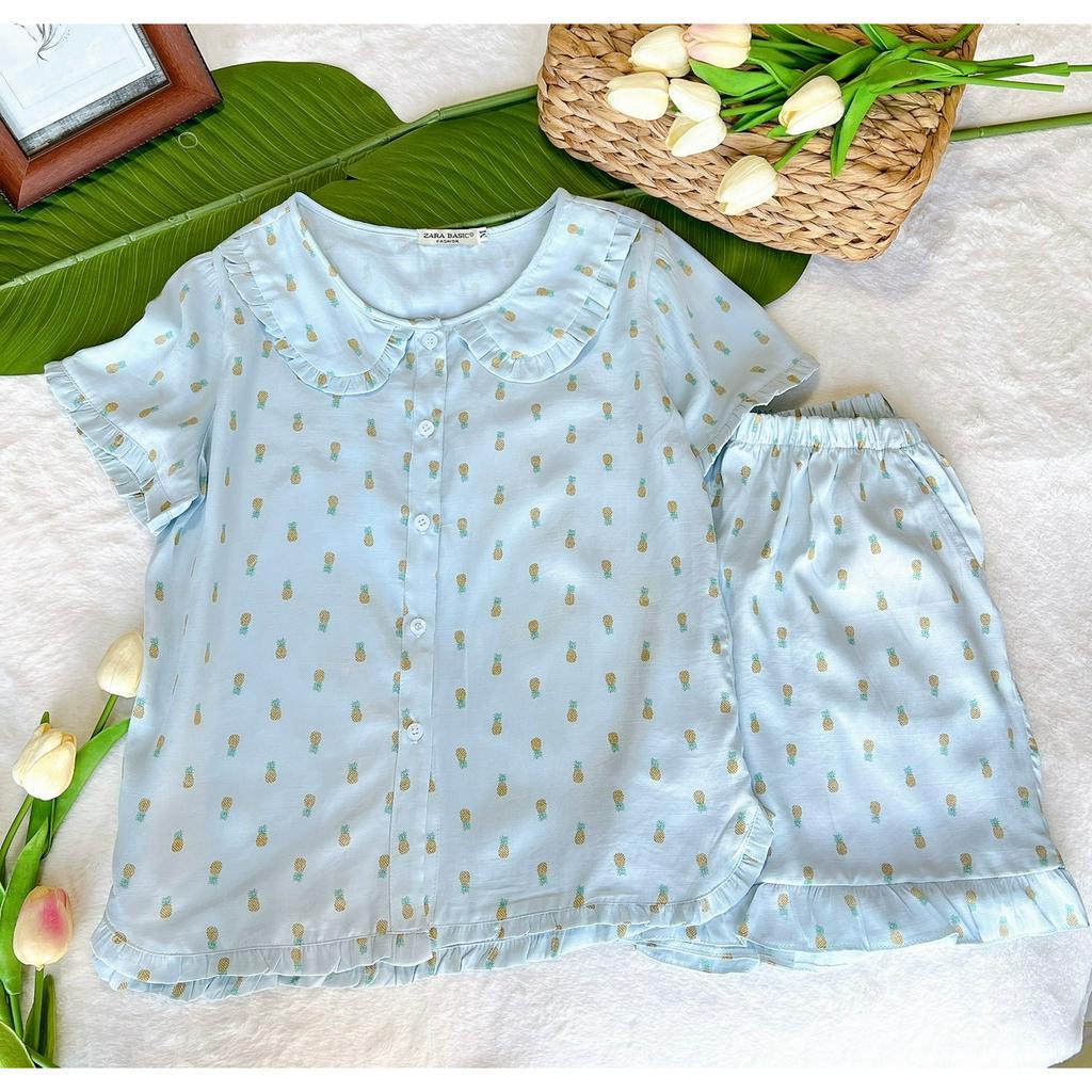 ĐỒ BỘ PIYAMA CỔ SEN  vải Lụa/ kate cotton mềm mát, họa tiết cực xinh