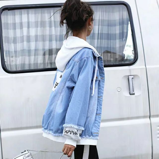 [VIP] Áo khoác jean nữ có mũ nỉ Star lung linh loại 1 form rộng 3 size M-L-XL