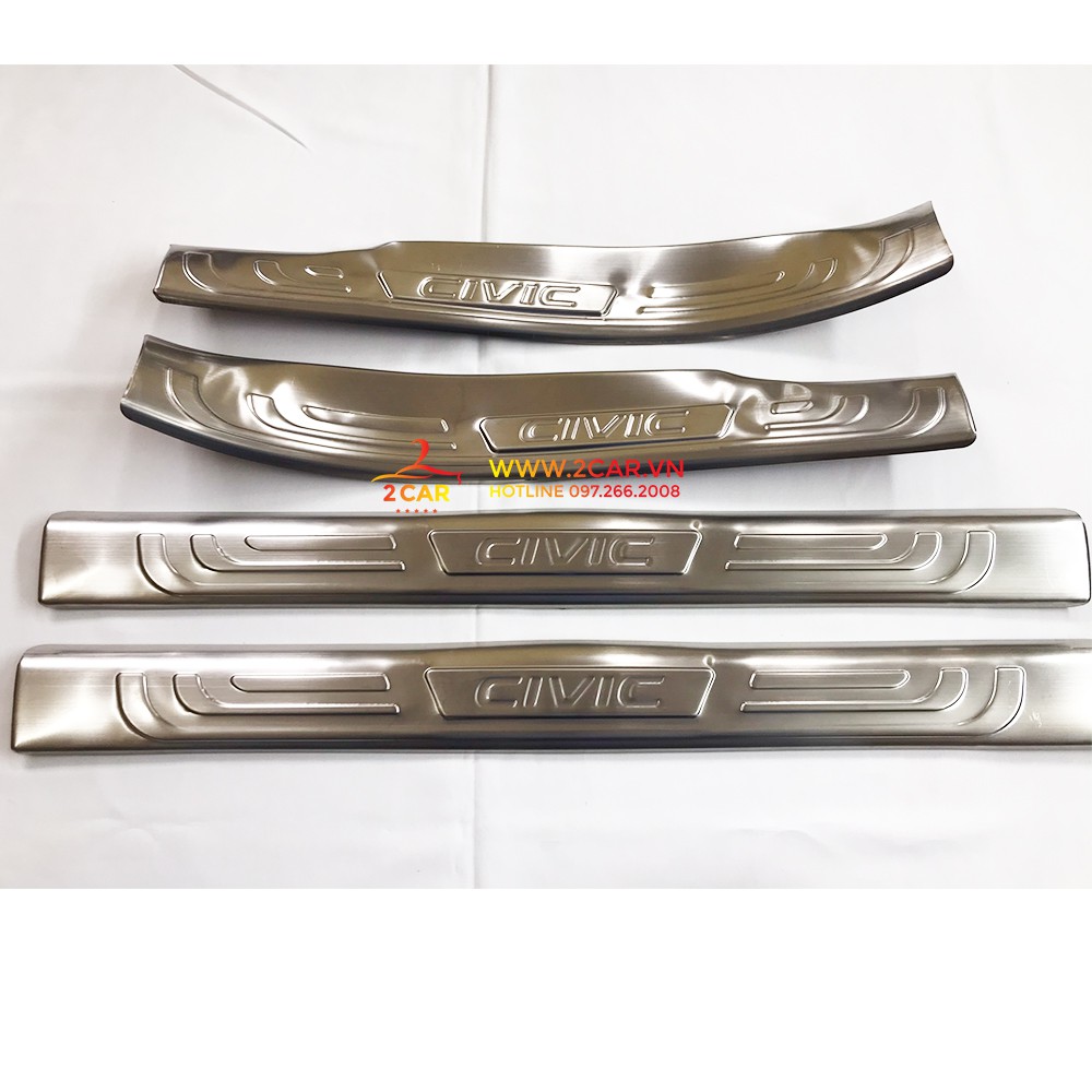 Ốp Bậc Cửa, Nẹp Bước Chân Trong, Ngoài Xe Honda Civic 2016 - 2021 Chất liệu inox cao cấp